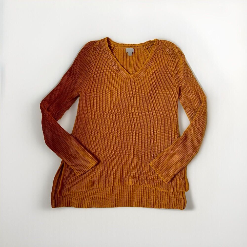 J. Crew Mustard Yellow Cotton V-Neck Tunic Sweater Women’s Sz S